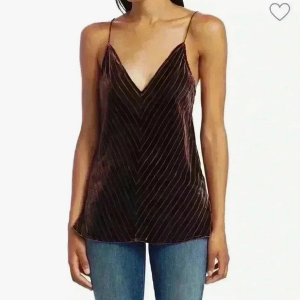 NWT CAMI NYC Olivia Silk Blend Velvet Chevron V Neck Tank Top Small